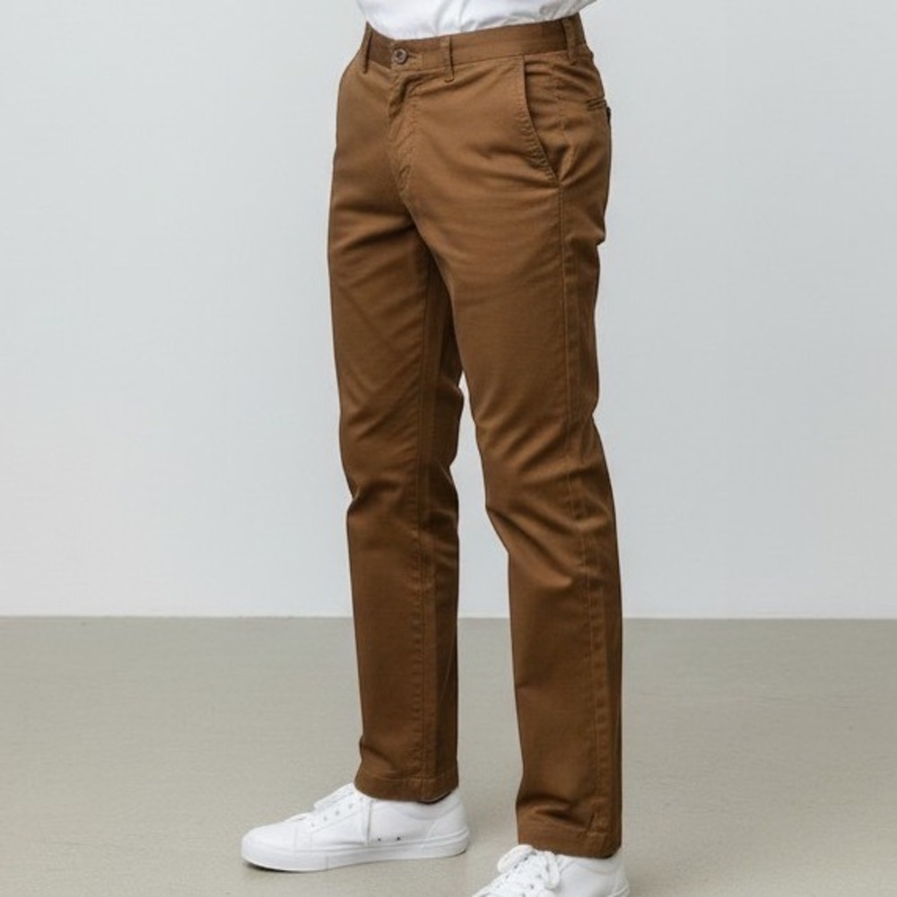 H&M Chino Pants Mens 33R Brown Straight Leg Cotton Twill Casual Trousers 33 x 32